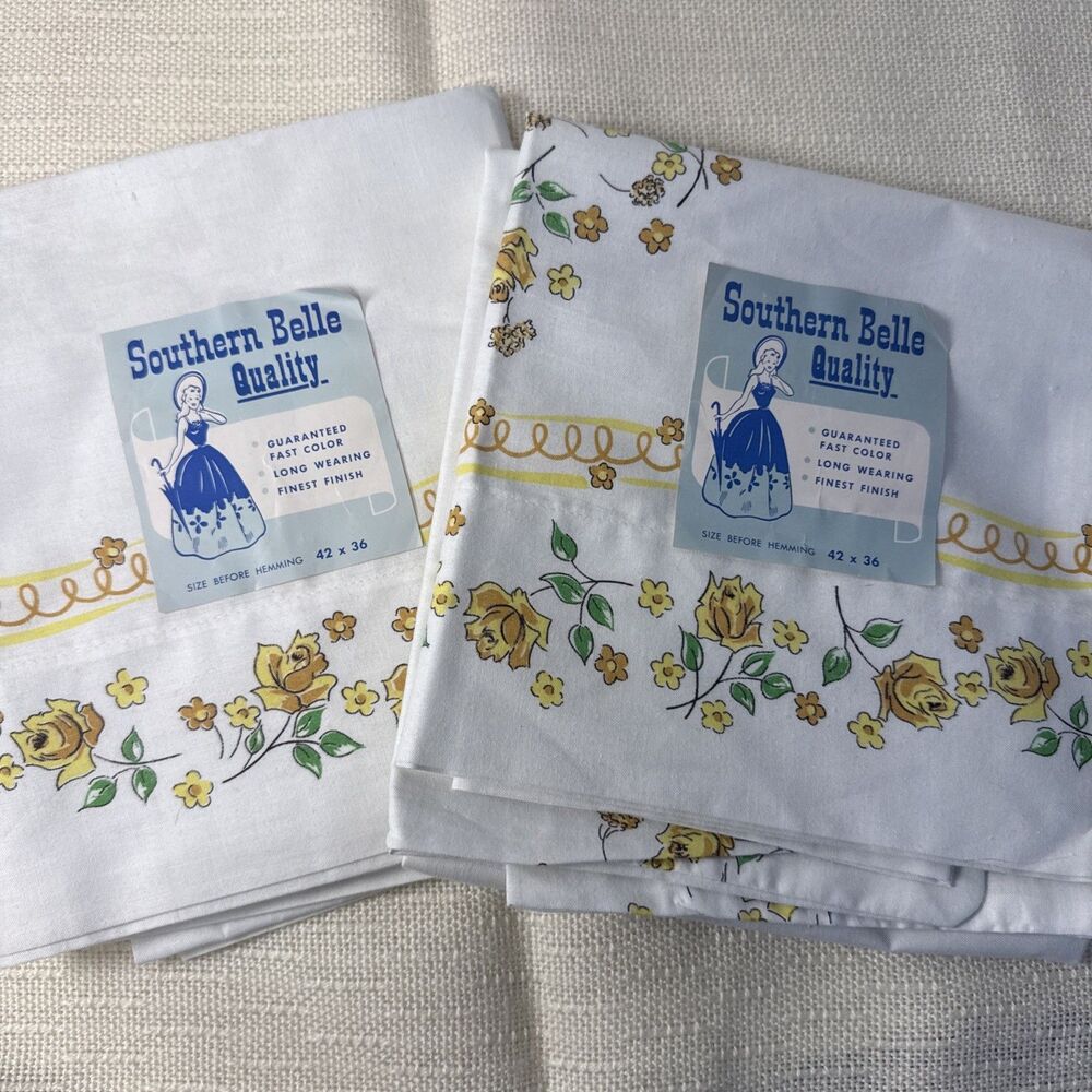 Vintage Southern Belle Yellow Rose Pillowcase Set (2) Standard New Floral